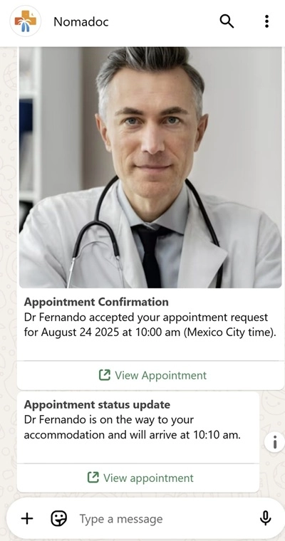 Notificación de whatsapp del médico