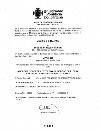 Doctor's credential certificate 1