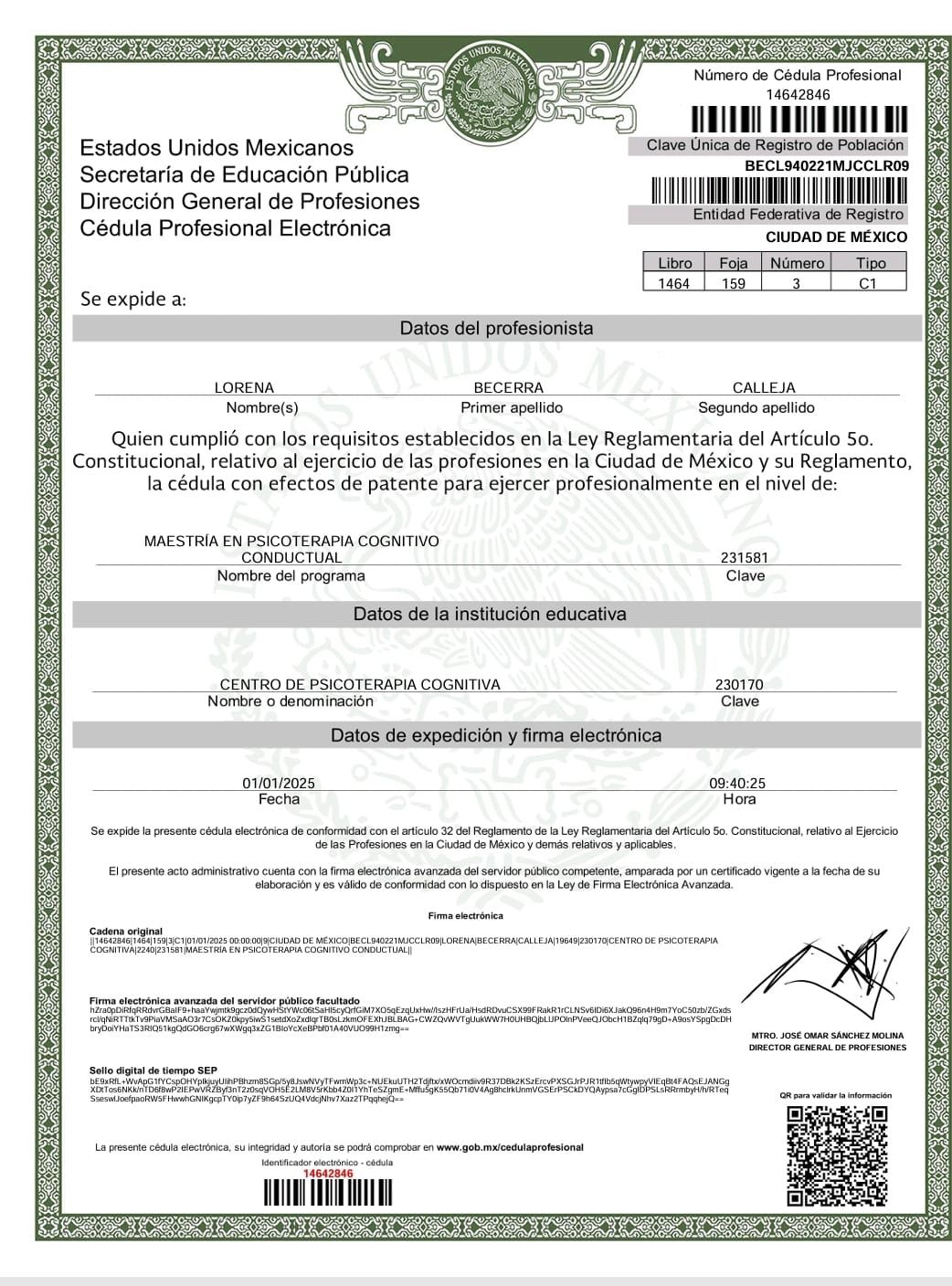 Doctor's credential certificate 1