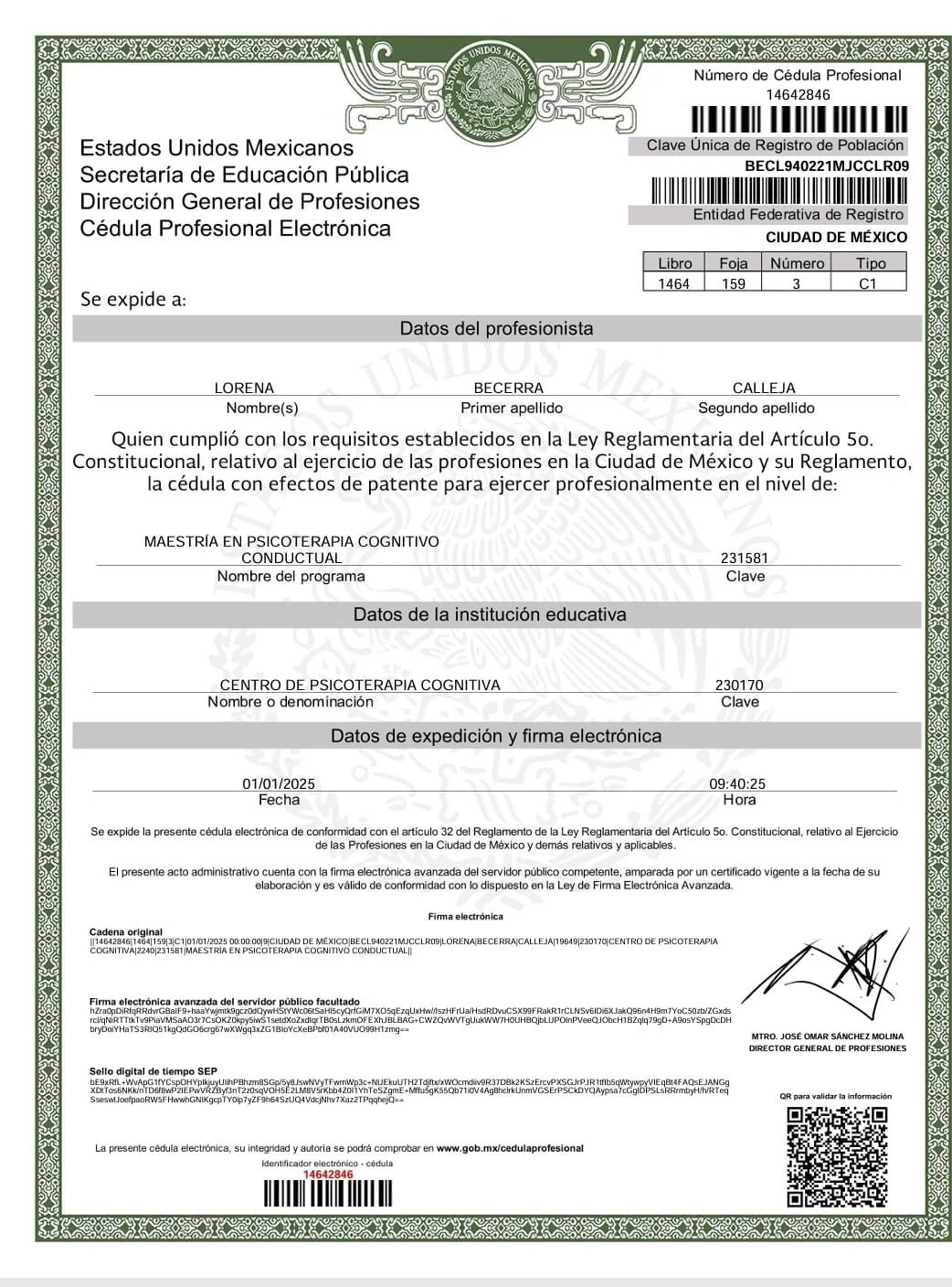 Doctor's credential certificate 1