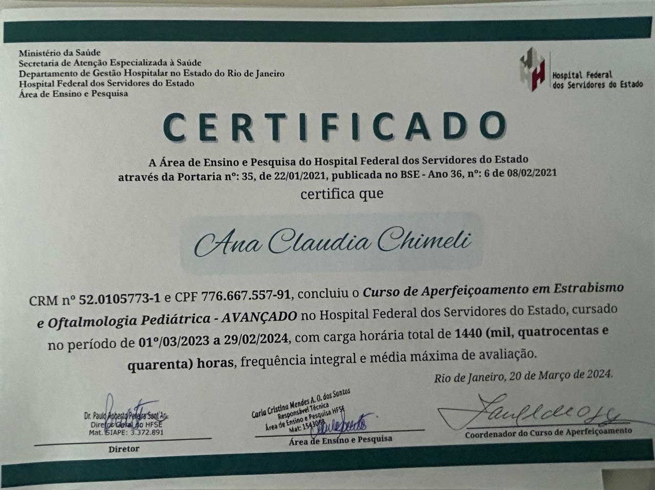 Doctor's credential certificate 2