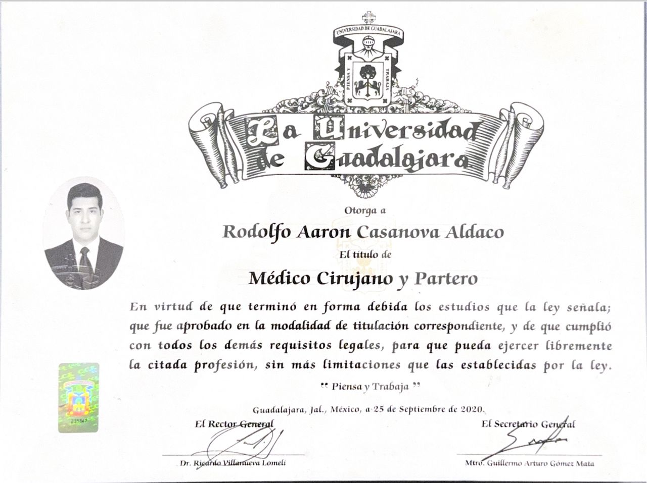 Doctor's credential certificate 1