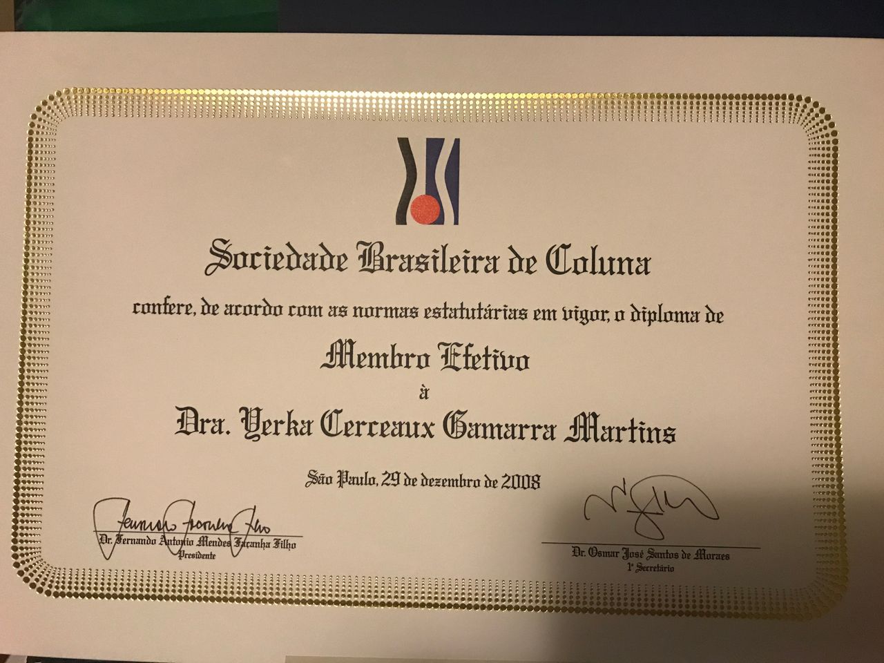 Doctor's credential certificate 1