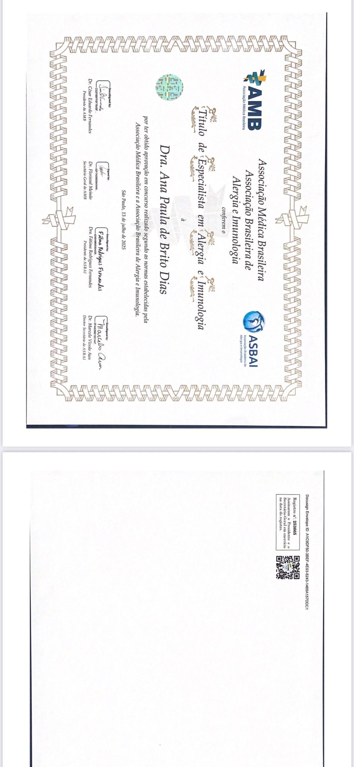 Doctor's credential certificate 1
