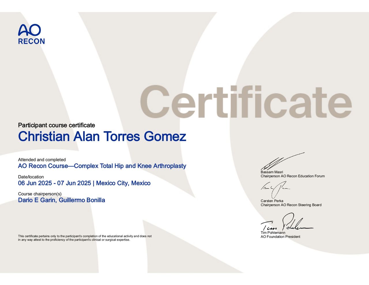 Doctor's credential certificate 1