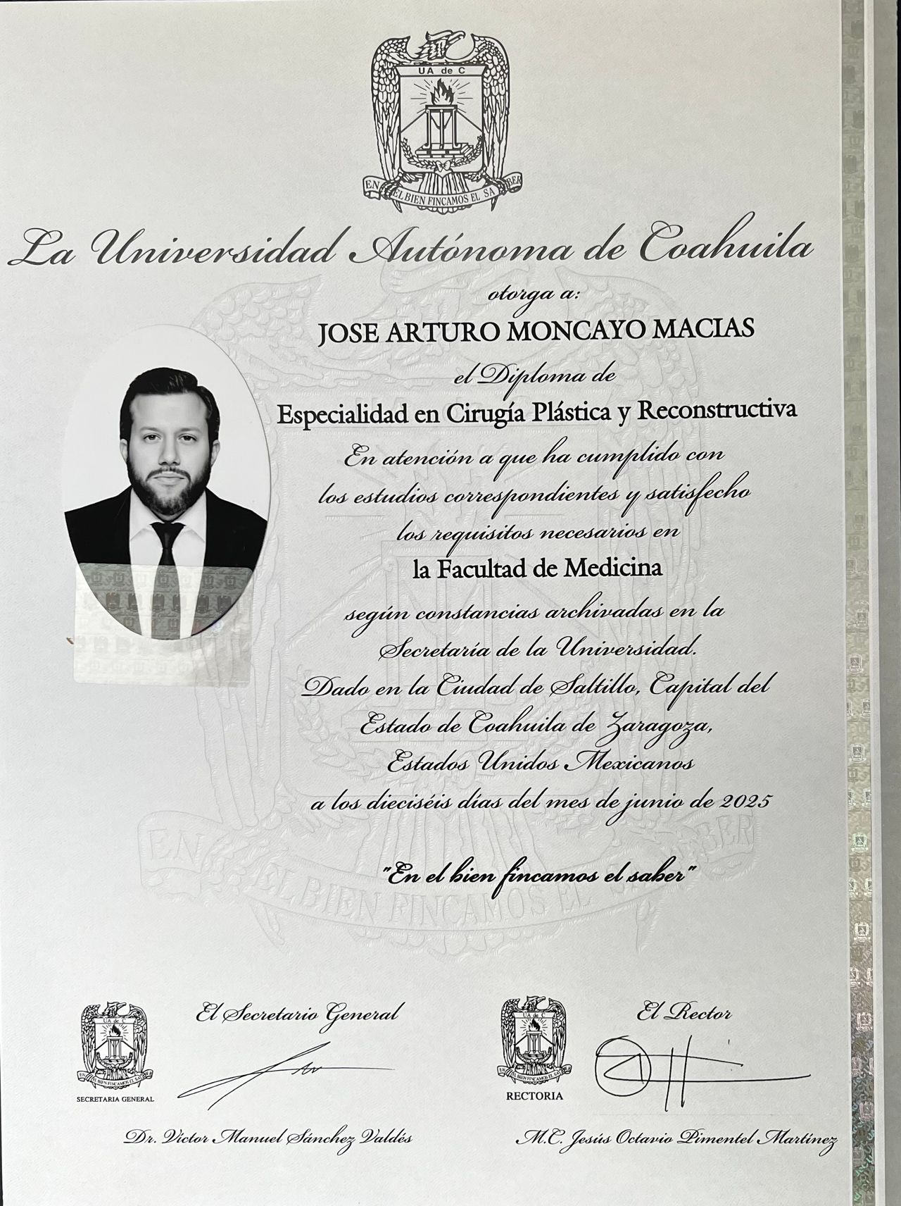 Doctor's credential certificate 1