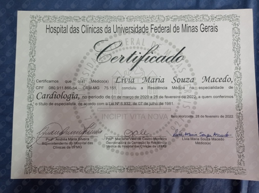 Doctor's credential certificate 1