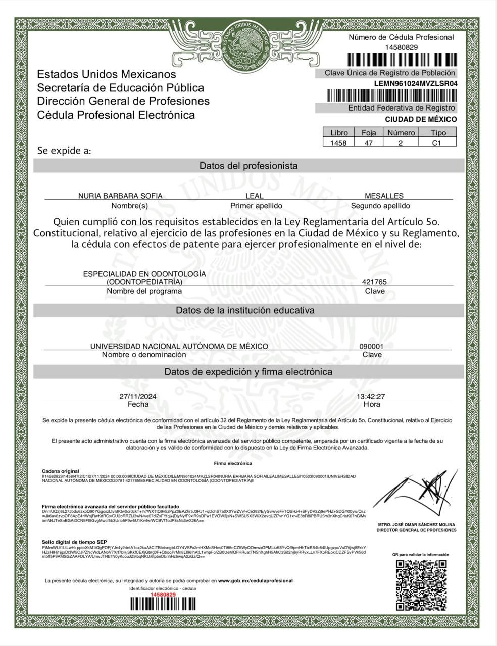 Doctor's credential certificate 1