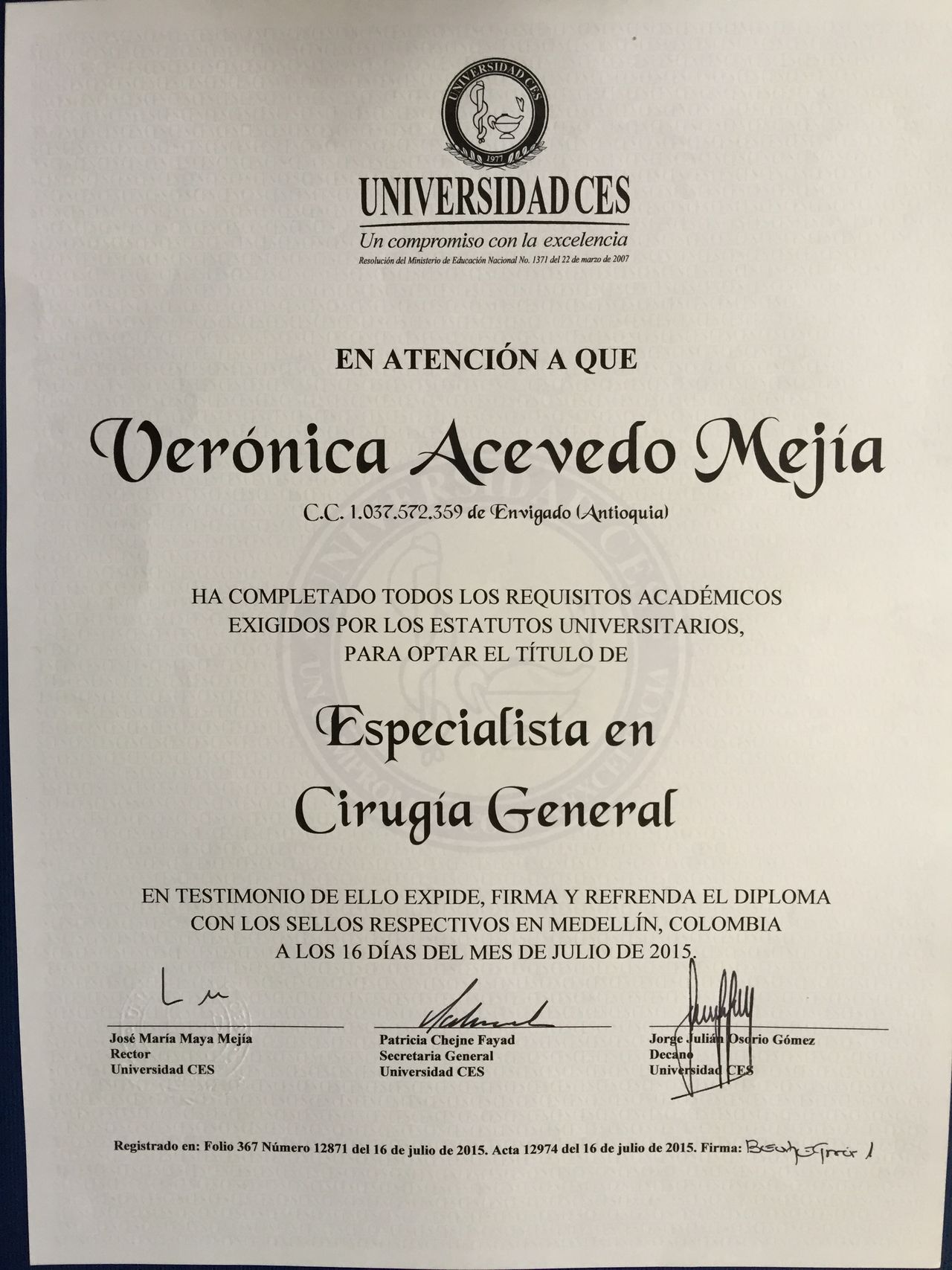 Doctor's credential certificate 1