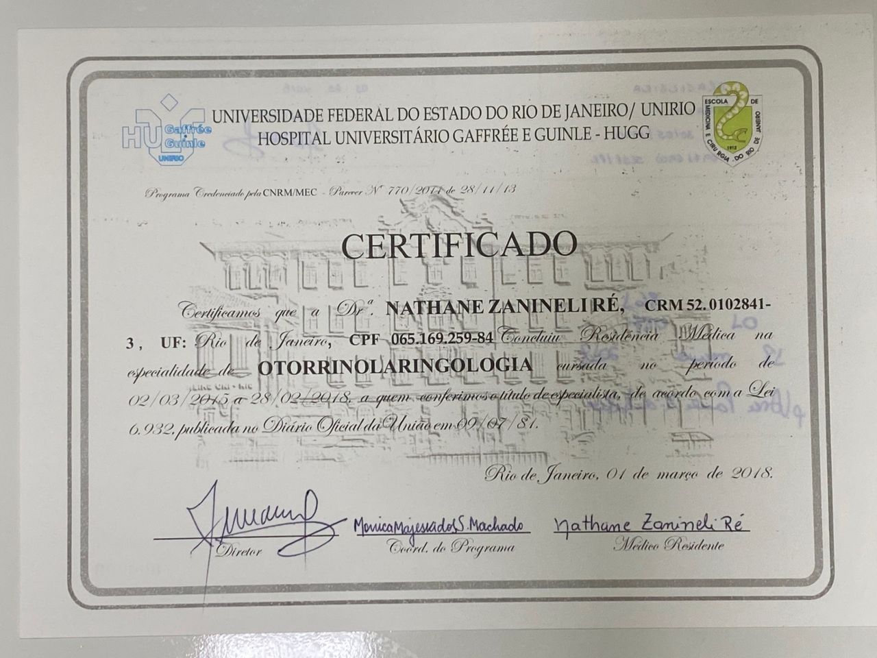 Doctor's credential certificate 2